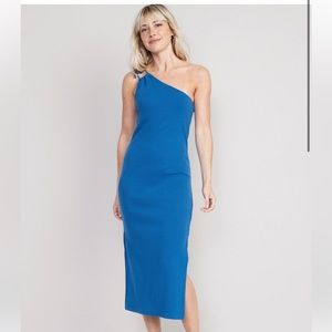 Old Navy Fitted One Shoulder Double- Strap Rib Knit Midi Dress